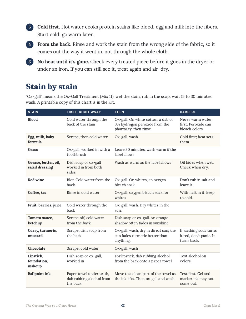 The 21-stain chart page from the book